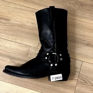 Rancho Viejo Mens 8.5 Black Leather Biker Western Boots Cowboy Style Square Toe